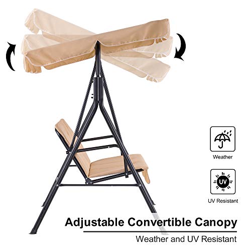 image for Mcombo 3-Person Outdoor Patio Swing Chair, Convertible Canopy Hanging 