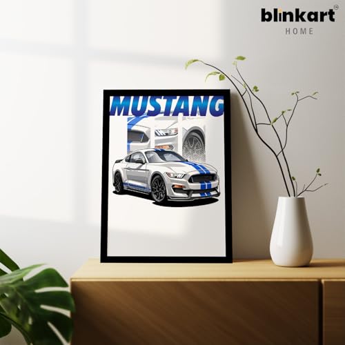 Image of BLINKART Ford Mustang GT (2018) CarFramed Posters Gift Items Boys Room Wall Decoration Bedroom Office Studio Synthetic Wood Frame & Acrylic Glass Ready to Hang - 12x8 Inch, (A4 Size) - CAR-036