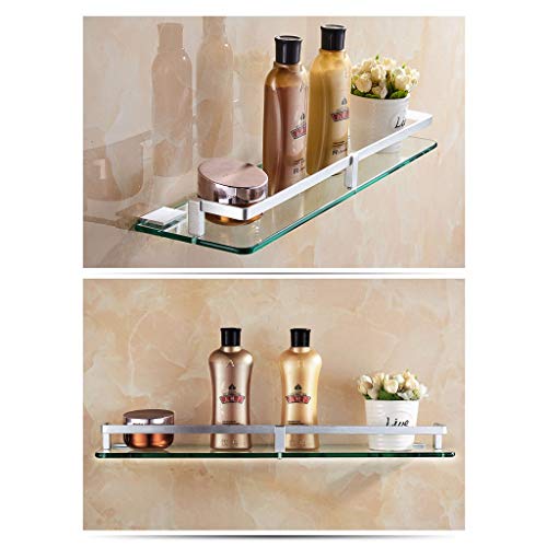 Estante de cristal de baño montado en la pared, elegante estante de aluminio y vidrio templado de 60 cm, organizador frontal de espejo duradero para almacenamiento de ducha y eficiencia de espacio