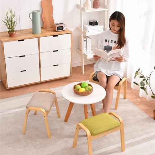 Tabouret ottoman aspect lin 36cm avec pieds en bois