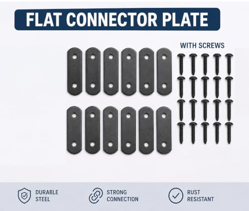 Image of Q1 Beads 12 Pack Metal 50 x 20 mm Flat Mending Plate Support Bracket Heavy Steel Straight Connector Plate | Includes Screws-24 pcs | Furniture Repair, Wood Joining & Reinforcement