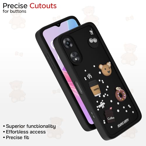 Image of Pikkme Back Cover for Oppo A78 5G | Cute Fun Cartoon 3D Bear Silicone Full Body Protection Bumper Cover (Black) | Cute