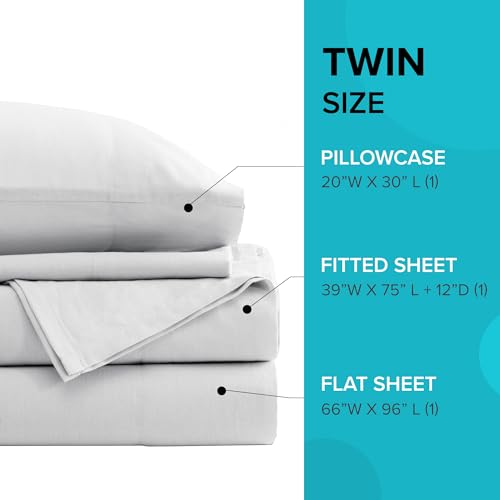 Comfort Spaces 100% Cotton Sheet Set Breathable, Lightweight, Soft with 12" Elastic Pocket Fits up to 14" Mattress, All Season Cozy Bedding, Matching Pillow Case, Twin White 3 Piece