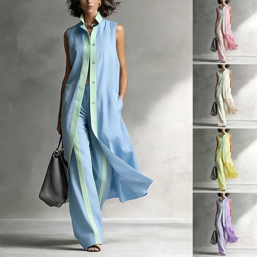 Traje de lino de dos piezas elegante con corte sastrero sofisticado de verano 2