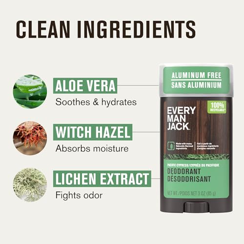 Image of Every Man Jack Pacific Cypress Men's Deodorant - Stay Fresh with Aluminum Free Deodorant For all Skin Types - Odor Crushing, Long Lasting, with Naturally Derived Ingredients - 3oz (3-Pack)