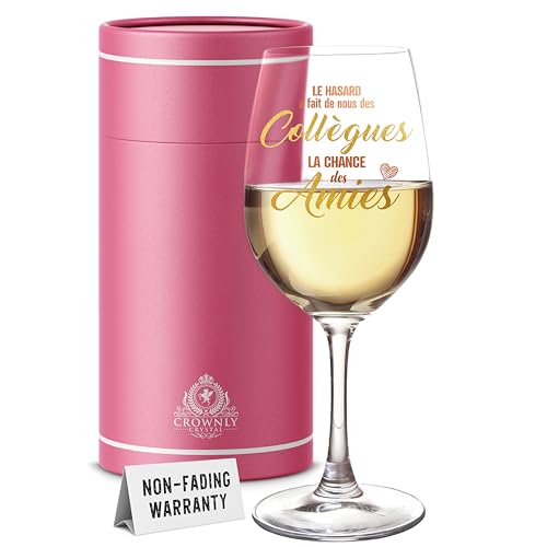 Verre à Vin Personnalisé Cadeau Collègue Femme "Le Hasard a Fait de Nous des Collègues La Chance des Amies" — Coffret Cadeau 475ml — Idée Cadeau Départ Collègue Retraite Remerciement Amitié
