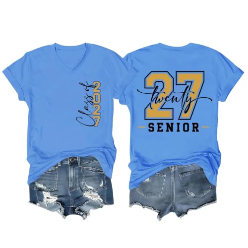 YVRODKL Senior 2027 Shirt Women Class of 2027 Graduation Tees Blue Small