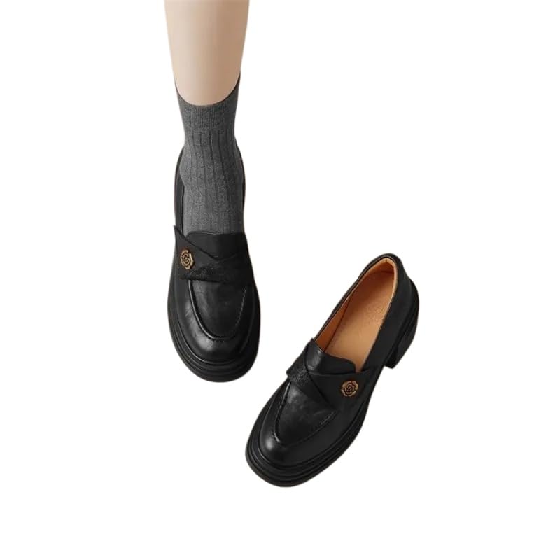 Scarpe Tacco Donna,Eleganti Mocassini in Pelle dallo Stile retrò Casual e Versatile