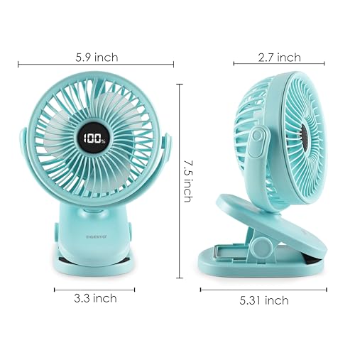 Gesto High Speed Rechargeable Clip-On Table Fan with Digital Display – 360° Moving USB Charging Fan for Home,Kitchen,Baby Stroller | 2000mAh Battery,5 Speed Modes,Portable Battery Operated Fan -Green - Image 3