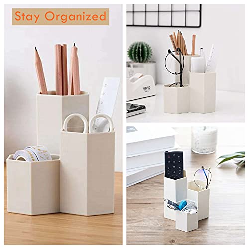 Image of Pen Holder for Desk, White Pens Cup with 3 Compartment Small Desk Organizer Cute Pencil Holder for Office,School and Home (White, Triangular)