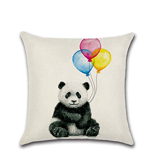 Joielavie Housse de Coussin Lin Coton Mélangé Ballon Panda Animal Carré Glissière Taie Décoration Canapé Lit Maison Sofa Café 45X45CM Cover