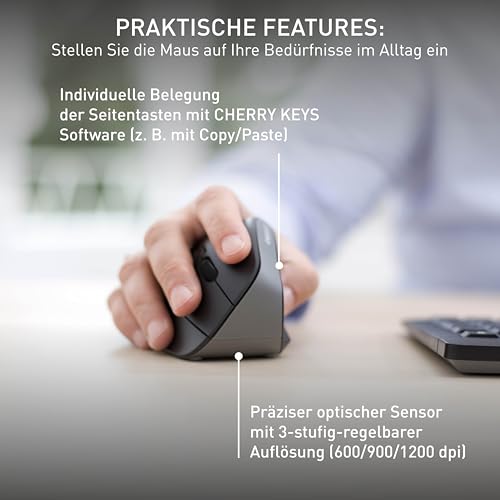 CHERRY MW 4500, Ergonomische Vertikale Maus für Rechtshänder, Schwarz – Ansicht 6