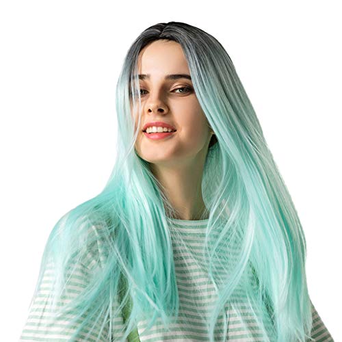 Flameer Perucas Compridas Retas Parte Do Meio Preto Verde Festa De Halloween Peruca Feminina