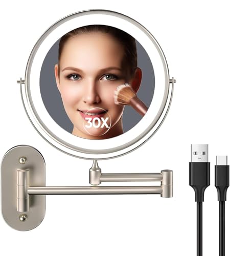 Espejo para maquillaje de pared con luz y aumento doble miniatura 1