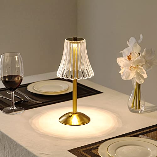 Gold Cordless LED Table Lamps: 12'' Rechargeable, USB-Charge, Indoor/Outdoor Use with Dimmer
