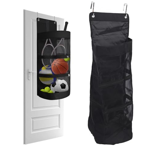 Asixxsix Hanging Storage Organizer, Large Capacity Sports Equipment Organizer for Kids Toys, Shoes, Diapers, Over Door Hanging Bag, Nylon Mesh, Oxford Cloth