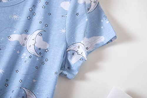 Image of PNAEONG 3 Pack Women's Cotton Nightgown Short Sleeve Shirt Print Sleepdress