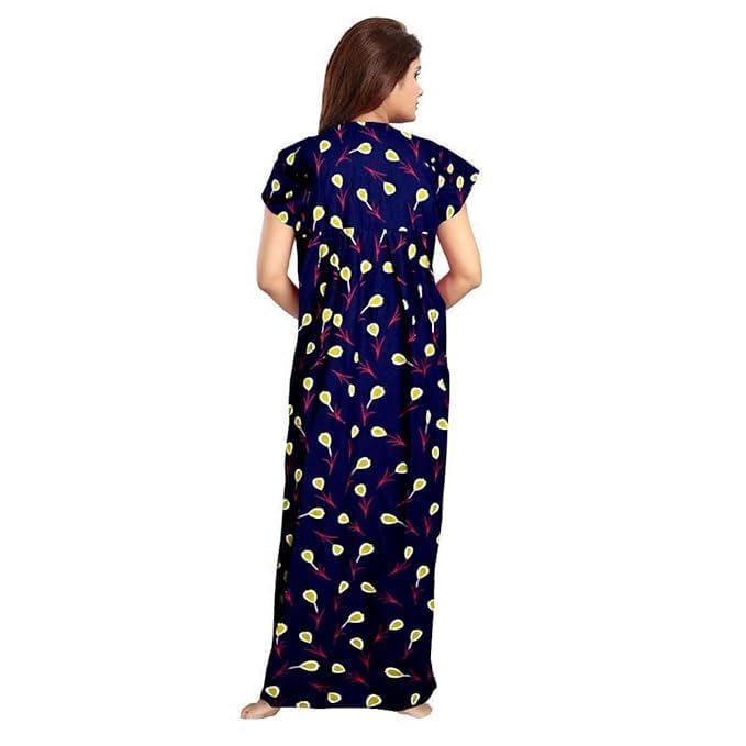 Image of NILOUFO Women's Cotton Printed Maxi Nighty - Pack of 2 | Soft Ankle-Length Sleepwear Gowns for Women | Free Size Night Dresses (Green,Blue, Free Size)