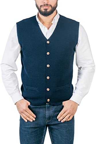 Dipuman Gilet Chevalier Point de Riz Faux Poche, bleu marine, L