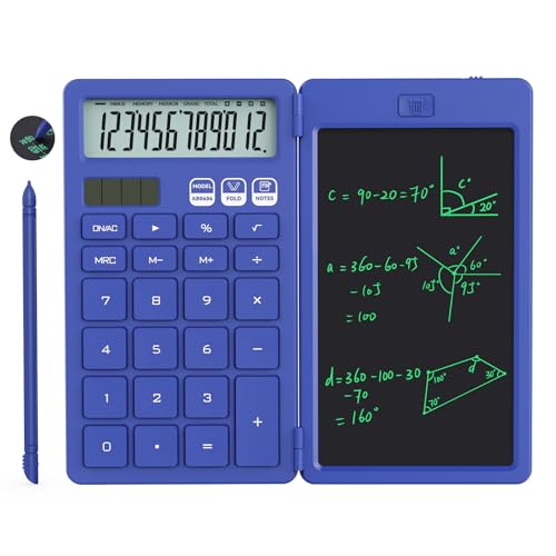 NEWYES Calculadora, con Tableta de Escritura y bolígrafo, Funciona con energía Solar y Pilas, Adecuada para Estudiantes, familias, oficinas (Azul)