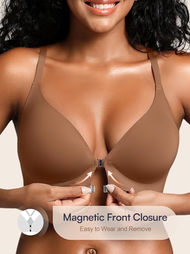 Image of Racerback Bras with Metal Magnetic Front Closure - S-XL Wireless for Women No Underwire Seamless Supportive Bralettes