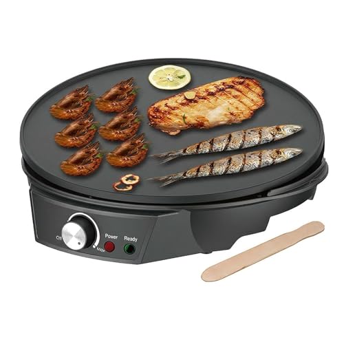 Crepera Electrica 30CM 1200W Antiadherente Temperatura Ajustable 50-210C para Crepes Tortillas Huevos Fritos y Carnes a la Parrilla Maquina de Tortitas Profesional para el Hogar