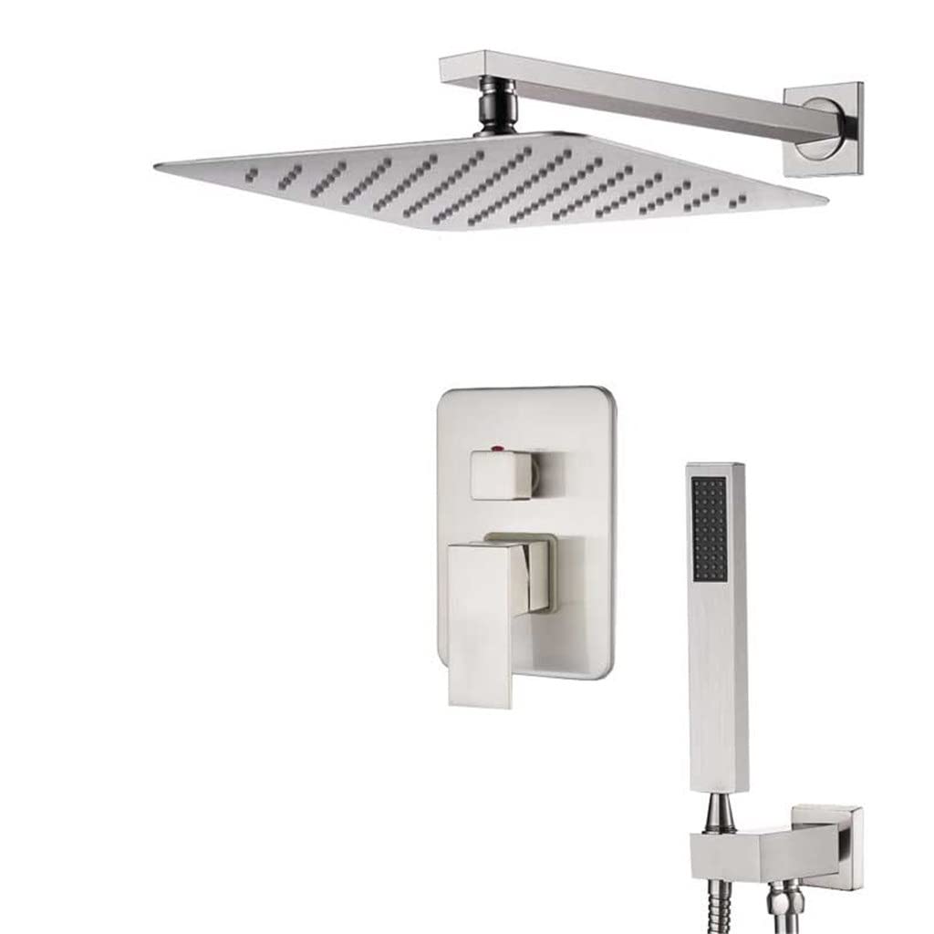 Set Doccia in Oro e Rame, Colonna Doccia con Vasca Calda e Fredda a Parete con Rubinetto, Rubinetto Miscelatore Doccia a Pioggia Quadrato da 8 Pollici (Argento 8 inch)