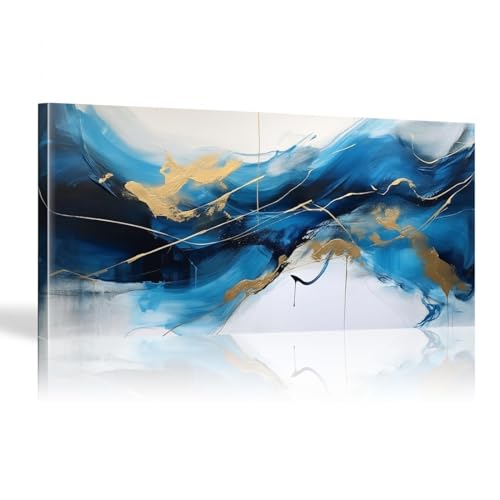 Tableau abstrait bleu 25x50 cm pour habiller un mur blanc vide