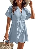 Blooming Jelly Women's Swimsuit Cover Ups Button Down Bathing Suit Coverups Beach Dress for Swimwear (S, Haze Blue)
