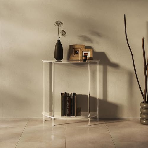 Tavolino consolle a 2 Ripiani in Acrilico, tavolino Laterale Trasparente per Divano, Tavolo Ingresso a Mezzaluna, 75 cm x 30 cm x 80 cm, per Ingresso, corridoio, Soggiorno,Clear,75x30x80cm