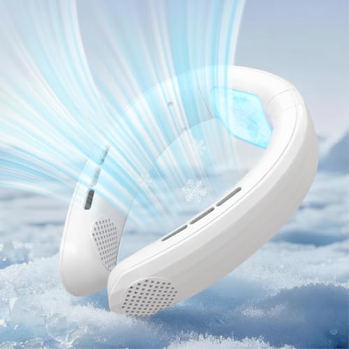 Spotichill Neck Fan Portable Air Conditioners Personal Fans with Cooling Plate Ergonomic Fan Type-C Rechargeable 7000mAh 360° Airflow Wearable LCD Screen 3 Speeds 3 Cooling Setting (White)