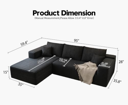 Image of Settab 95 inch Boneless Couch Modular Sectional Sofa L-Shape Lounge Cloud Couch,Flexible Module Combination for Living Room, No Assembly