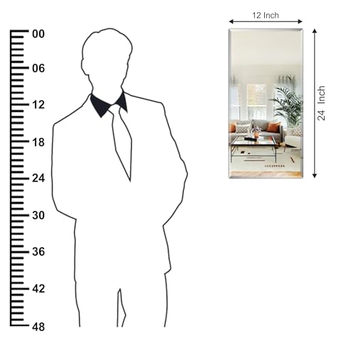 Image of Creative Arts n Frames 5mm Long Big Size 12X24 inch Beveled Smooth Edges Rectangular Wall Mount Mirror Home Decor Items (12x24 Beveled HD Mirror)