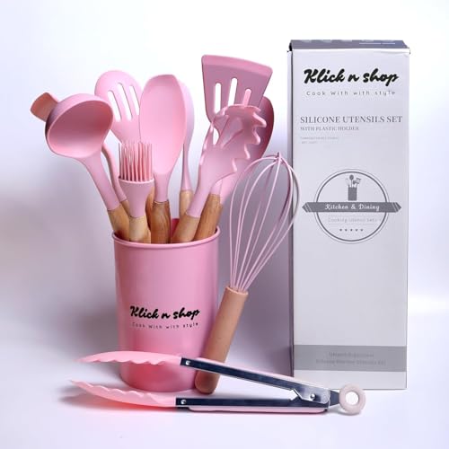 Image of Premium Silicone Kitchen Spatula Set for Cooking | Heat Resistant Spatula for Non Stick Pan with Wooden Handle & Holder | Steel Core Silicone Spatula | Non-Stick Kitchen Utensils Set (12 Pcs)