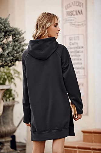 Prettygarden Women's Casual Pullover Sweatshirt Long Sleeve Split Hem Hoodie Dress With Kangaroo Pocket (Dark Grey,Medium) #TOP4