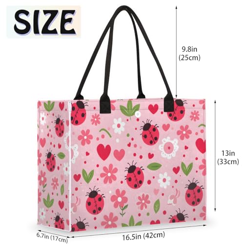 Pink Ladybugs Tote Bag for Women Large Beach Bag Reusable Tote Bags for Work Travel Beach Shopping2