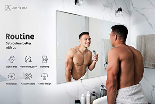 FORAM Modern Bathroom Mirror with LED light and Additional Features - Selection of Switches/Demister Heat Pad/Bluetooth Speaker - Wall Mounted Illuminated Mirror - Lighting Warm/Cold White L58