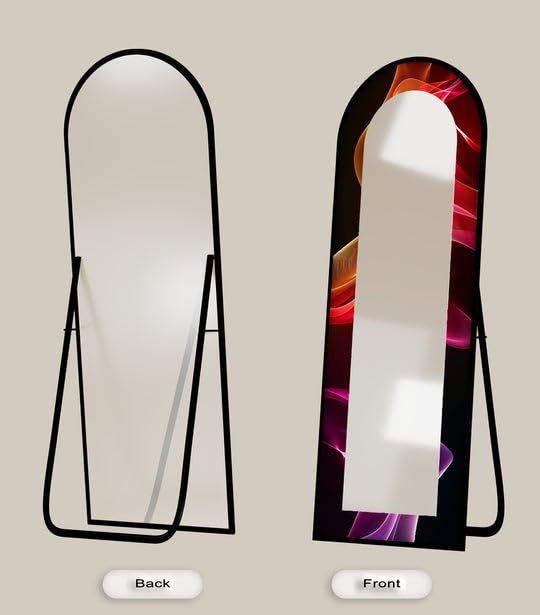 Specchio da pavimento a onde luminose cremisi da 23,5'' W x 67''H Crimson Drift - Specchio da pavimento arcuato a tutta lunghezza - Specchio da pavimento colorato con cornice nera