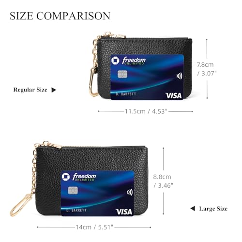 Image of Full Grain Leather Coin Purse with Key Chain - Small Change Purse Keychain Card Holder Keychain Pouch Small Keychain Wallet for Women and Men (Black - Large Size)