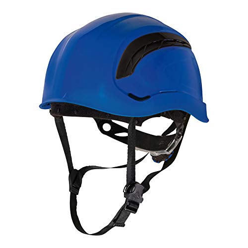 Casco obra granite wind ajustable azul fluo de Delta Plus con diseño ventilado
