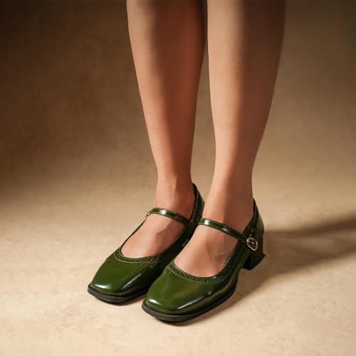 Image of Theater Miss Newton Mary Jane Block Heels with Vintage Textured Detailing for Women | Adjustable Cross-Strap Buckle and Comfort Sole for Office, Formal