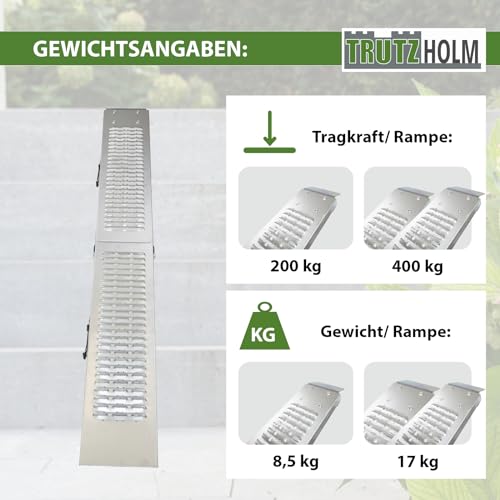 TRUTZHOLM 1 x Auffahrrampe klappbar 189cm Tragkraft 200 kg Stahl grau geriffelt Verladerampe Rampe