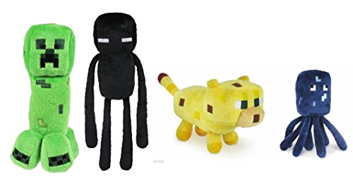 Minecraft Creeper, Enderman, Baby Ocelot , Squid 4 pc Plush Toy Set