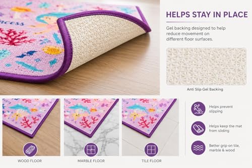 Image of Matz&More Mermaid Kids Floor Mat | 40x60 CM | Purple | Nylon Tufted Gel Baking Anti-Slip | Home School Doormat | Children Play Room Entrance & Child Bedroom