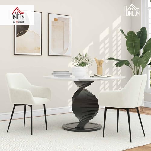 HOMCOM Dining Chairs Set of 2, Modern Velvet-Look Fabric Upholstered Kitchen Chairs with Backrest, Armrests and Steel Legs for Dining Room, Living Room, Cream White - Image 3