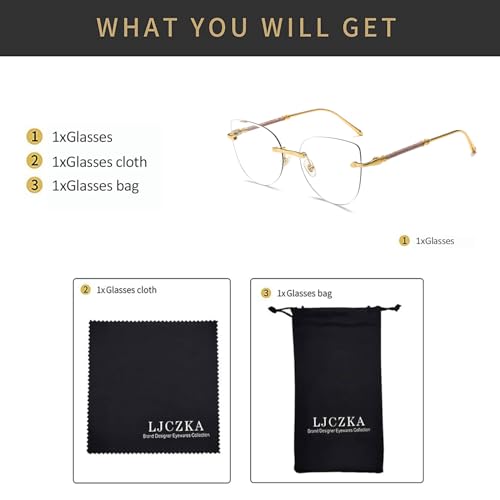 Image of LJCZKA Rimless Blue Light Blocking Glasses Women Stylish Cat eye Eyeglasses Anti Eye satrain Computer Cateye Metal Frame