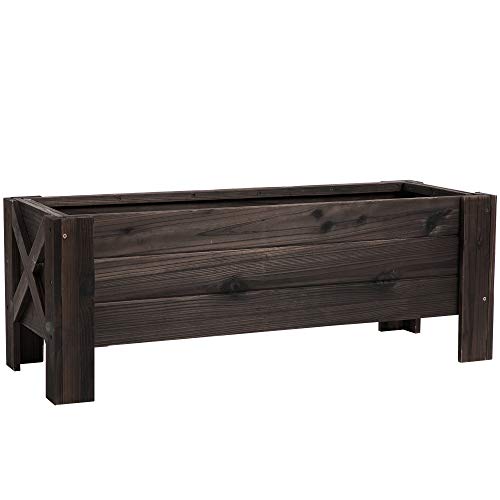 Outsunny Jardinière sur Pieds bac à Fleurs dim. 100L x 36l x 36H cm Inserts d'irrigation Inclus Bois Massif Sapin traité