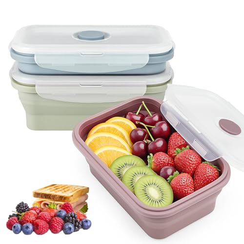 kaiyaya 3 Stück Brotdosen Set, faltbare Brotdose 550ml, faltbare Lebensmittelbehälter mit Deckel für Camping, Wandern, Reisen und den täglichen Gebrauch