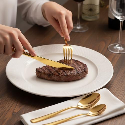 Image of 12 Pcs Gold Mirror Polish Stainless Steel Cutlery Set for Dining Table with Spoons and Forks Set + Butterknives - The Perfect Tableware /Flatware