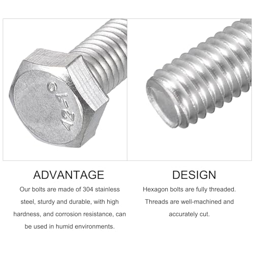 Image of METALLIXITY Hex Bolts (M5-0.8x40mm) 30Pcs, 304 Stainless Steel Coarse Fully Threaded Hex Head Screw Bolt Machine Screws - for Furniture Repair, Silver